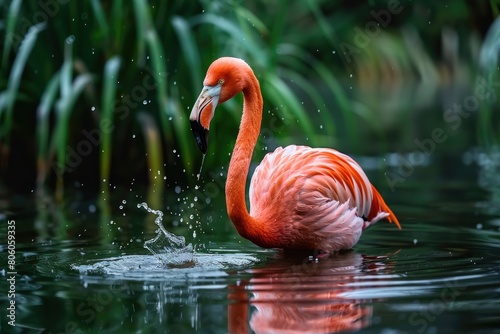 Chilean Flamingo - Pink Flame-Coloured Wading Bird in Wild Water Habitat