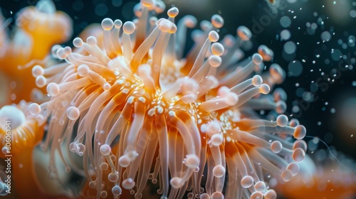 Close up of orange and white sea anemone