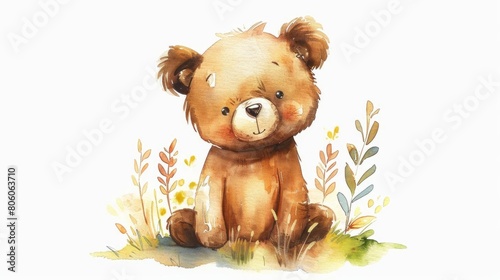 Create a clipart watercolor cute and fun cartoon character for kids named BB Bear