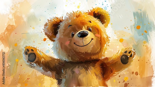 Create a clipart watercolor cute and fun cartoon character for kids named BB Bear