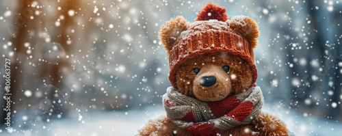 Create BB Bear wearing a hat and scarf, ready for a snowy day of sledding