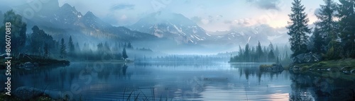 Depict the tranquility of a lake at dawn