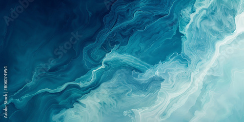 Abstract blue teal and white water background, with swirling waves or ocean swirls. dark blue teal water watercolor background. 