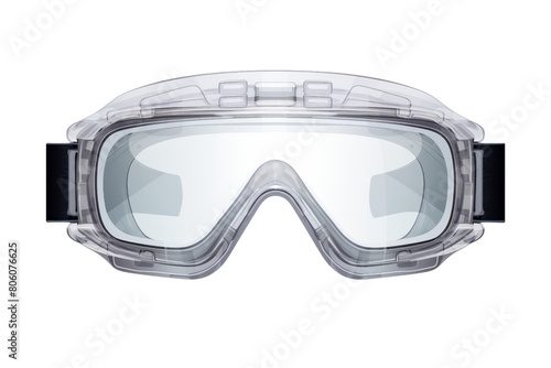 A pair of clear goggles with black frames. The goggles are designed to protect the eyes from harmful substances