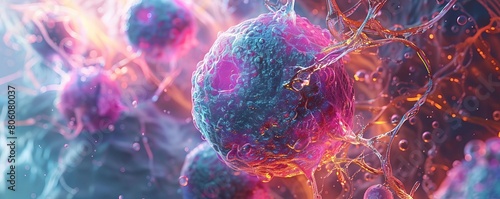 Detailed 3D rendering of a human cell, showcasing intricate cellular components and vibrant colors, ideal for textbooks and medical presentations