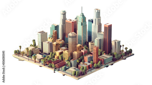 Isometric view of city skyline with skyscrapers 