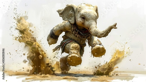 Little elephant playing in the mud