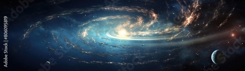 A planet is seen in the middle of a spiral galaxy