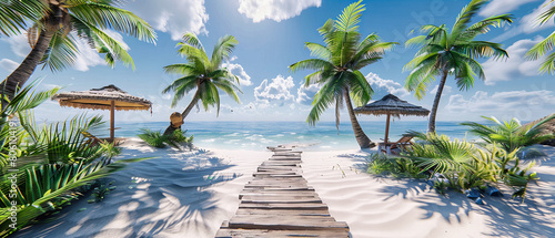 Peaceful Wooden Pier Extending into a Crystal Clear Turquoise Sea, Iconic View of a Tropical Paradise