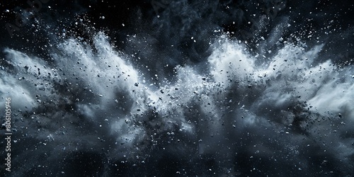 Black and white explosion of dust and debris