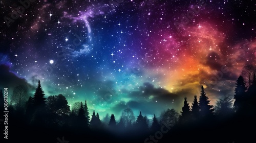 Night sky with many stars and a colorful sky