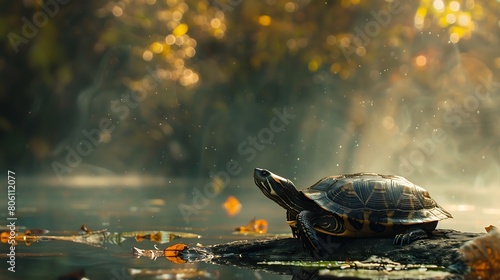 A gentle turtle basking in the warmth of the sun, its ancient wisdom reflected in its calm demeanor.