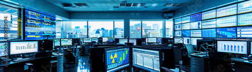 An office with multiple screens showing foreign exchange markets and financial risk management data, highlighting the complexity of global finance