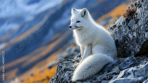 Arctic fox in the rays of sunsetArctic fox in the rays of sunset