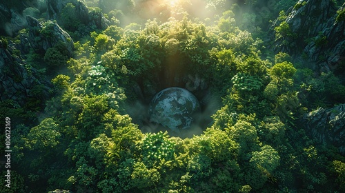 Aerial top view green forest with earth, Green planet in your hands, Save Earth, Texture of forest view from above ecosystem and healthy environment, earth day, Generative Ai 