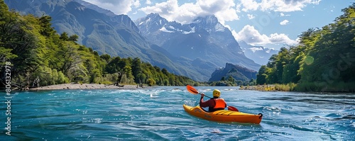 Kayaker descending the Futaleufu River, a class 5 river in Patagonia