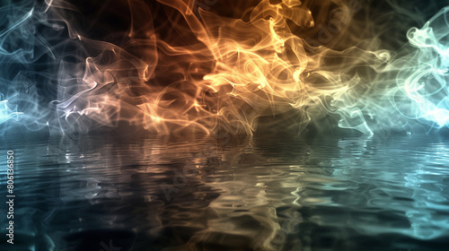 A luminous array of smoke in pearlescent tones, casting gentle reflections across a smooth, dark surface.