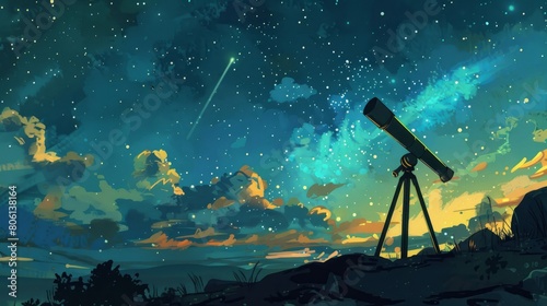 Captivating illustration of a telescope gazing into the Milky Way, capturing the beauty of our galaxy