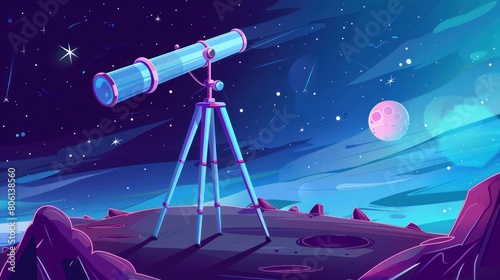A modern telescope mounted on a tripod aimed at the star-filled sky, perfect for stargazing and exploring the cosmos