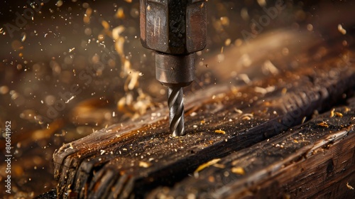 Close-up shot of machine with numerical control cuts wood.