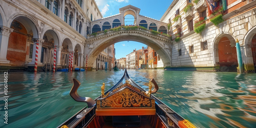 A gondola gliding through the canals , boat in canals