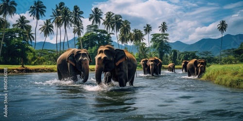Gentle Giants: Herd of Elephants Wades Across River with Grace and Strength