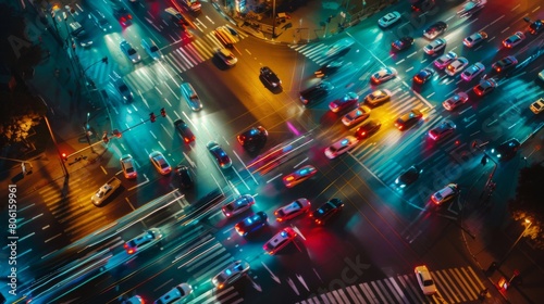 A traffic light intersection during rush hour, with vehicles waiting patiently as they obey the signals for safe and orderly traffic flow.