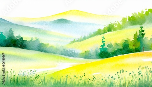 真夏、草の香り、心地よい暑さ、森林をシンプルに絵具で表現する generated by AI