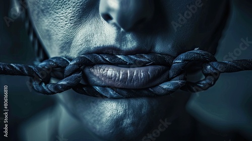 concept of gagged with a rope. Selective focus