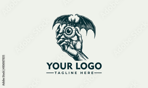 Monster Hand With Winged Eye Vector logo Design holding an eye with bat wings