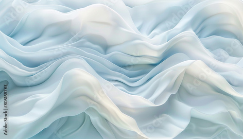 A tranquil and soothing interaction of pale blue and creamy white waves, flowing together in a gentle manner that suggests the quiet calm of a snowy day.