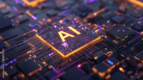 dedicated AI microchip on electric circuit board, artificial intelligence technology and GPU cloud computing concept