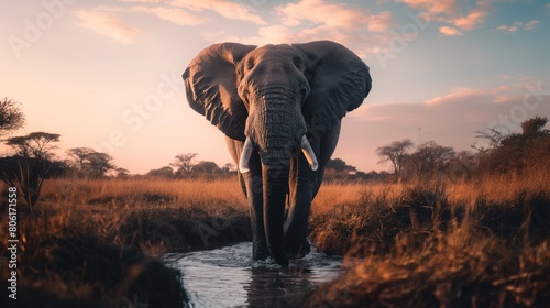 An elephant wading in a body of water