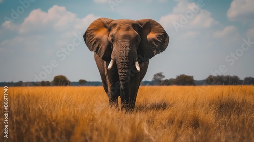 Elephant standing in a field of tall grass