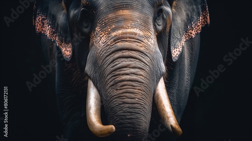 Detailed view of an elephant showcasing its tusks