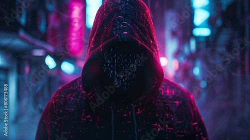 anonymous hacker in hood and with dark face, privacy and internet security, darknet and cyber crimes concept