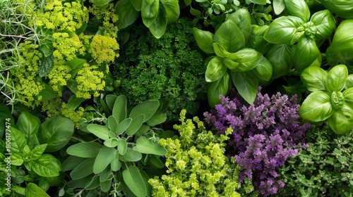 A garden bursting with a variety of exotic herbs and es ready to be used in flavorful dishes.