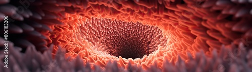 A close-up of the inside of the human intestine.