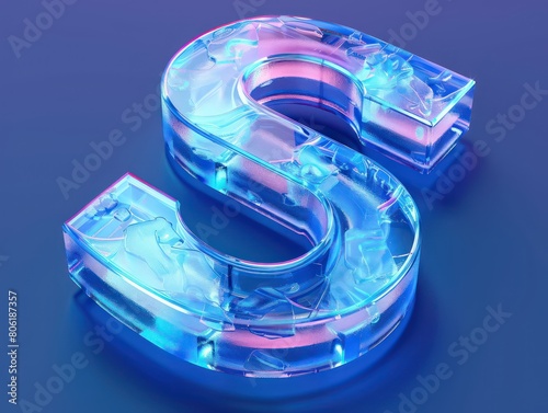 S letter, blue glass transparent
