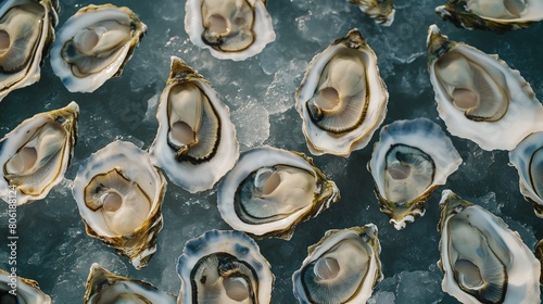 A bunch of oysters sitting on top of ice, ready to be enjoyed