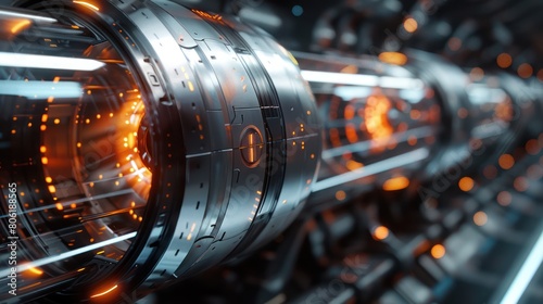 Futuristic sci-fi spaceship engine with glowing orange lights