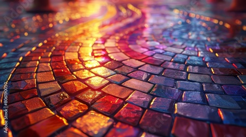 colorful mosaic floor made of small square tiles in perspective
