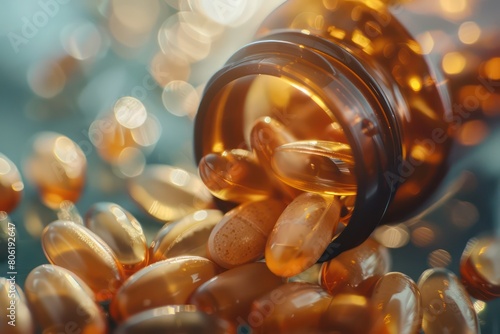 multivitamin capsule pills in a glass jar