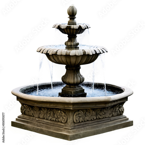 A decorative outdoor fountain made from cast stone with an antique finish Transparent Background Images 