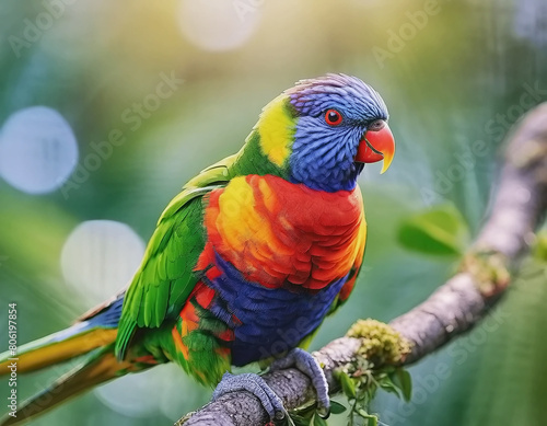 Rainbow Lorikeet Parrot Perched on a Branch AI