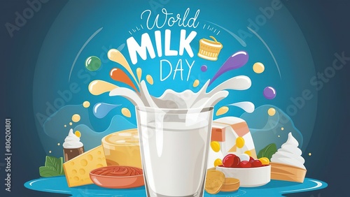 world milk day with blue background vector
