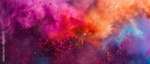 Colorful powder splashing in Holi festival celebration in India.