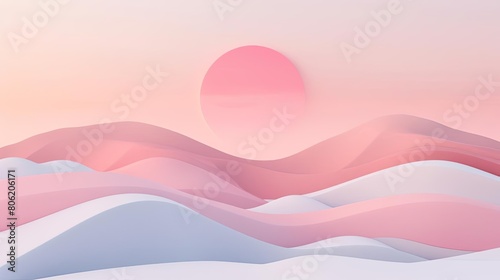 minimalist composition with fluid shapes and serene gradients, featuring a white wall as the main focus