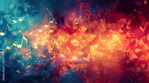 Musical notes in the air abstract background