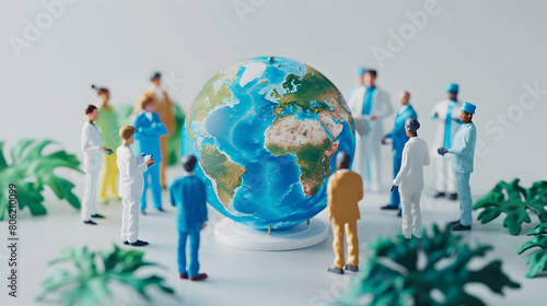 Isometric 3D Icon: Global Health Workers Discussing Global Health Challenges on Population Day